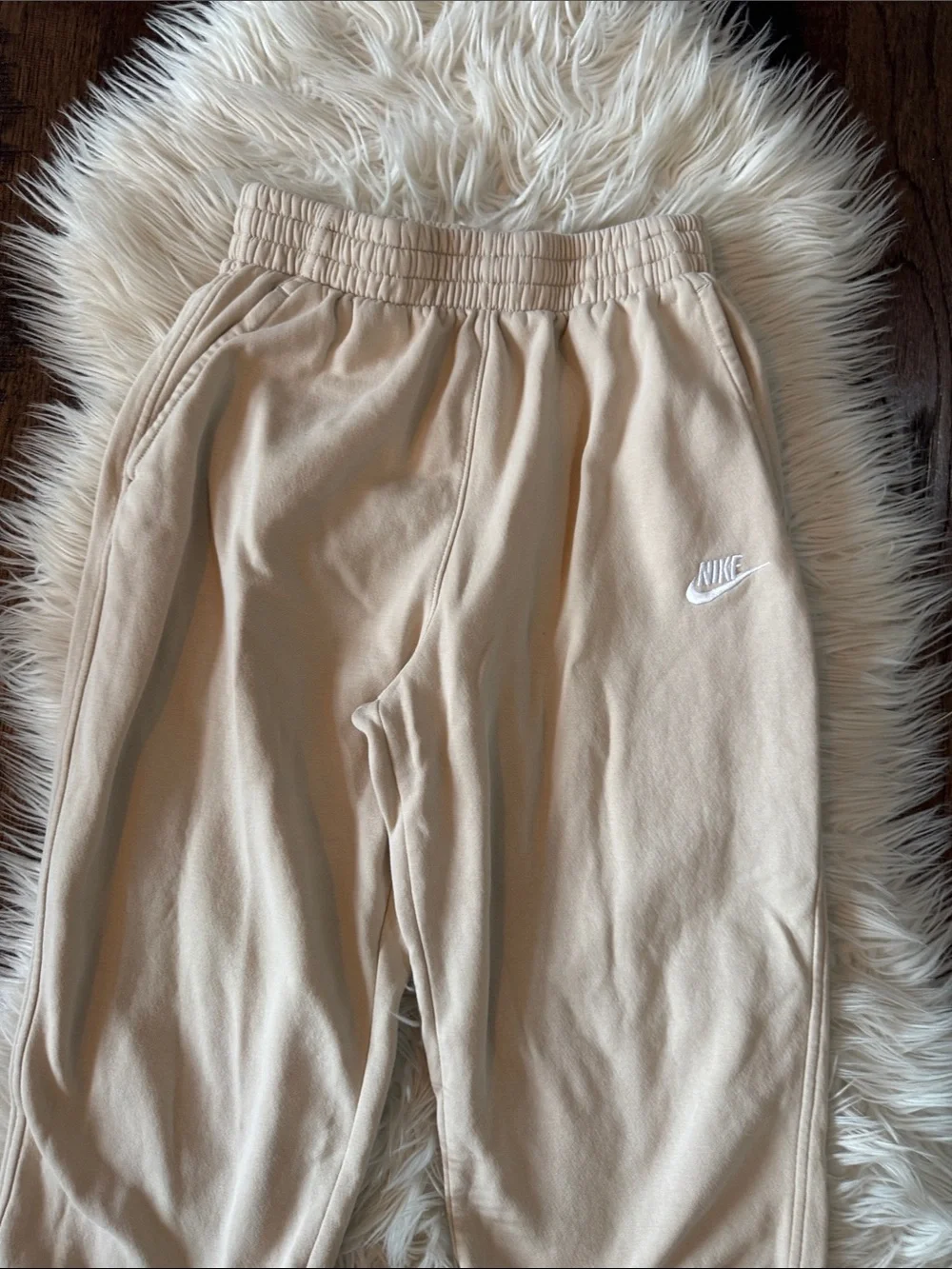Nike Kids Cream Fleece Joggers with White Logo